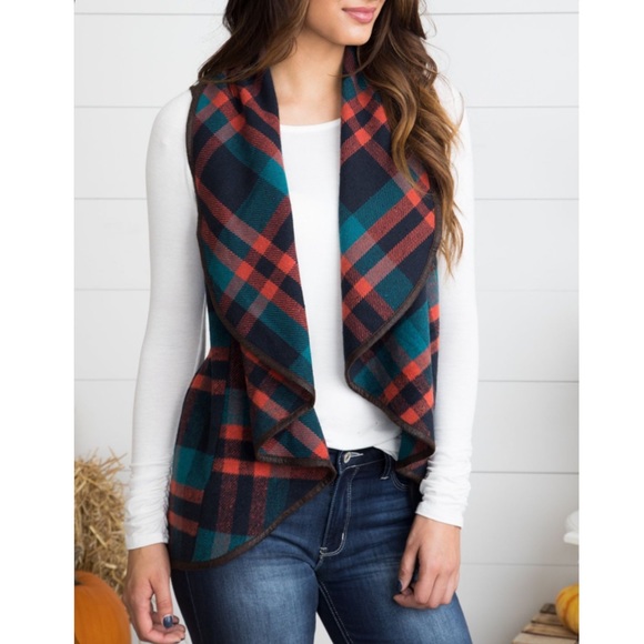 Jackets & Blazers - Buffalo Plaid Asymmetric Sleeveless Vest Cardigan